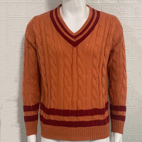 Custom Men's European American V-Neck Sweater | Striped Colorblock Knitted Sweater | Autumn Winter Sweater