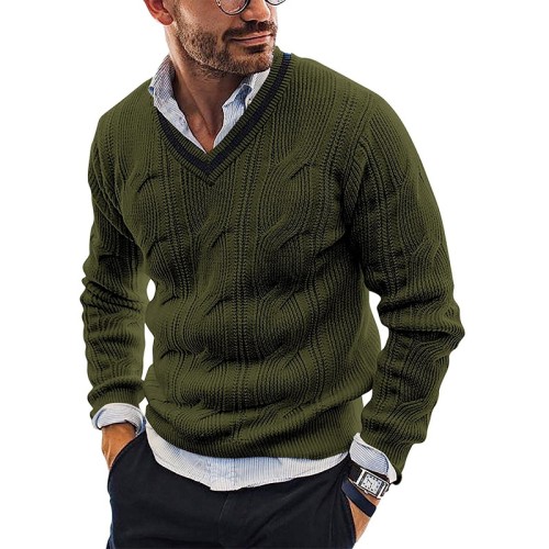 Custom Men's European American V-Neck Sweater | Fashion Slim Sweater | Long-Sleeved Knitted Top