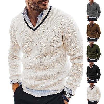 Custom Men's European American V-Neck Sweater | Fashion Slim Sweater | Long-Sleeved Knitted Top
