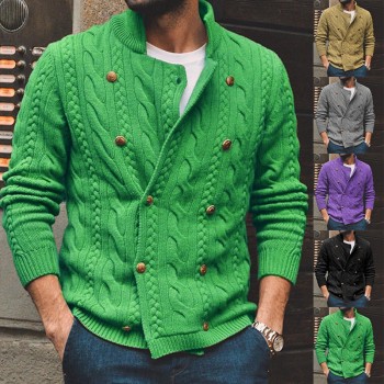 Custom Men's European American Sweater | Solid Color Half Turtleneck Sweater | Double Breasted Knit Cardigans