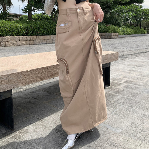 Custom Women's Tooling Pocket A-Line Skirt | Autumn Long Skirt | Fashion Street Style Jean Skirt