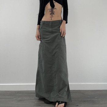 Custom Women's High Street Trendy Skirt | Hip Hop Street Dance Long Skirt | Solid Color Low Waist Skirt