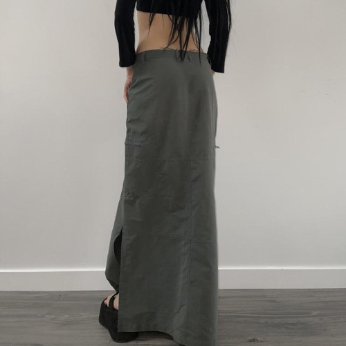 Custom Women's High Street Trendy Skirt | Hip Hop Street Dance Long Skirt | Solid Color Low Waist Skirt