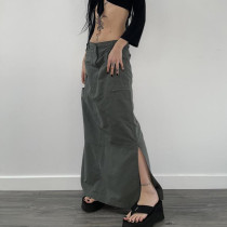 Custom Women's High Street Trendy Skirt | Hip Hop Street Dance Long Skirt | Solid Color Low Waist Skirt