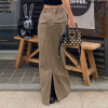 Falda cargo sólida con varios bolsillos para mujer personalizada | Falda larga de la moda de la calle principal | Falda de cintura media hip hop