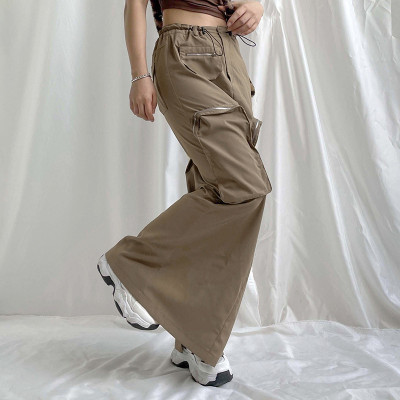 Custom Women's Multi-Pocket Solid Cargo Skirt | High Street Fashion Long Skirt | Hip Hop Middle Waist Skirt