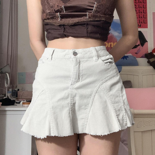 Jupe mince sexy pour femme personnalisée | Jupe taille haute automne | Jupe plissée courte en jean Hot Girl