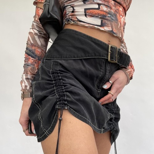 Custom Women's Sexy Hot Girl Bag Hip Skirt | High Street Skirt | Pleated Design Japanese Word Buckle Belt Skirt