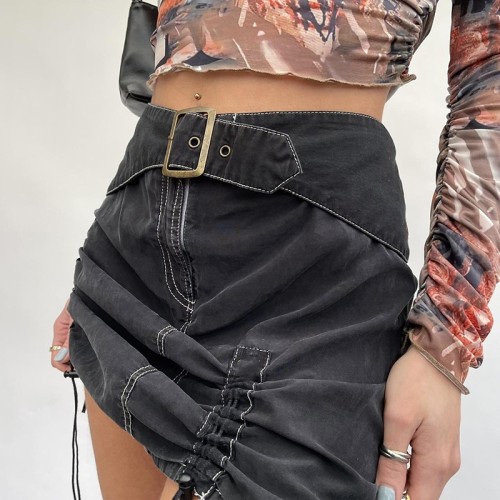Custom Women's Sexy Hot Girl Bag Hip Skirt | High Street Skirt | Pleated Design Japanese Word Buckle Belt Skirt
