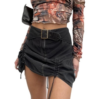 Custom Women's Sexy Hot Girl Bag Hip Skirt | High Street Skirt | Pleated Design Japanese Word Buckle Belt Skirt