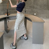 Falda de ropa de trabajo recta retro para mujer personalizada | Falda de cintura alta para chica caliente | Falda midi Split A Word Bag Hip