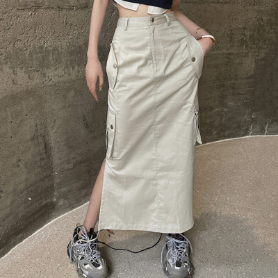 Custom Women's Retro Straight Workwear Skirt | Hot Girl High Waist Skirt | Split A Word Bag Hip Midi Skirt