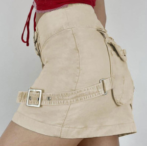 Falda corta de mezclilla con bolsillo para mujer personalizada | Nueva falda con diseño de doble botón japonés | Falda de cadera con paquete de cintura alta Hot Girl