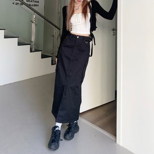 Jupe d'outillage rétro pour femme personnalisée | Nouvelle jupe tube droite de conception mince taille haute | Jupe mi-longue douce et épicée