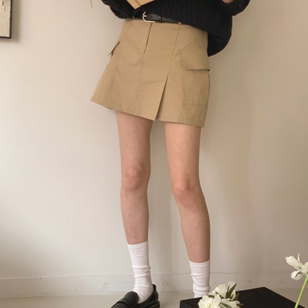 Falda de sarga delgada de cintura alta retro para mujer personalizada | Falda acampanada de algodón | Overol Estilo Americano Shorts Falda