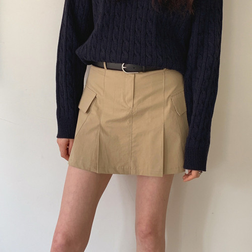 Falda de sarga delgada de cintura alta retro para mujer personalizada | Falda acampanada de algodón | Overol Estilo Americano Shorts Falda