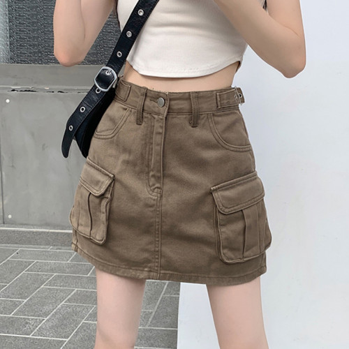 Custom Women's High Street HiP Hop Skirt | Solid Color Trendy Short Skirt | Multi-Pocket Cargo Skirt