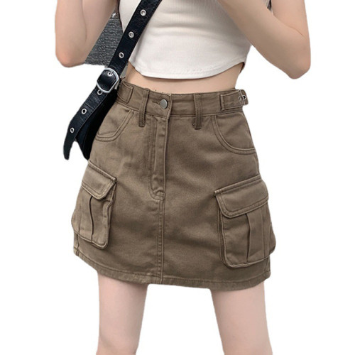 Jupe HiP Hop High Street personnalisée pour femme | Jupe courte tendance de couleur unie | Jupe cargo multi-poches