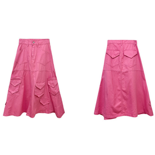 Custom Women's Tooling Denim Skirt | Autumn Heavy Industry Design Skirt | Multiple Pocket Umbrella Skirt