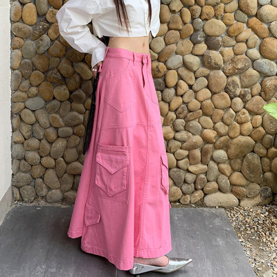 Custom Women's Tooling Denim Skirt | Autumn Heavy Industry Design Skirt | Multiple Pocket Umbrella Skirt