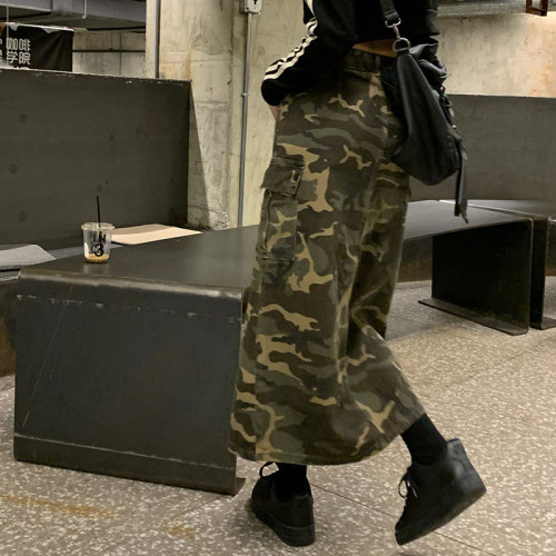 Benutzerdefinierte Damen Retro Camouflage Jeansrock | Herbstrock mit hoher Taille | Mittellanger A-Linien-Rock für Damen