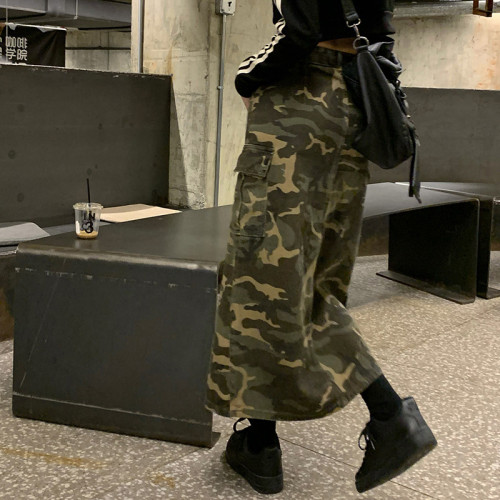 Benutzerdefinierte Damen Retro Camouflage Jeansrock | Herbstrock mit hoher Taille | Mittellanger A-Linien-Rock für Damen