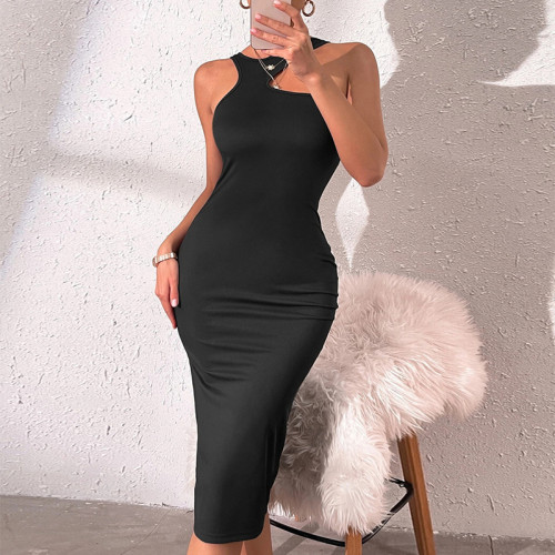 Großhandel Damenmode Kleid| Ausgehöhltes ärmelloses Kleid für die Dame| Sexy High Waist Slim Wrap-Hüftkleid