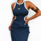 Wholesale Round Neck Pullover Dress| Women's Hollow-out Sexy Dress| Sleeveless Long Wrap-Hip Dress