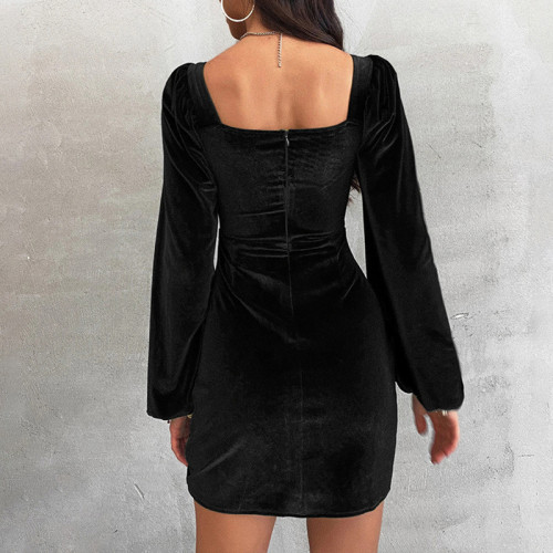 2022 nouvelles robes sexy de vente chaude | Robe en velours avec sac à bandoulière creuse pour femmes | Robe pour femme à la mode automne et hiver
