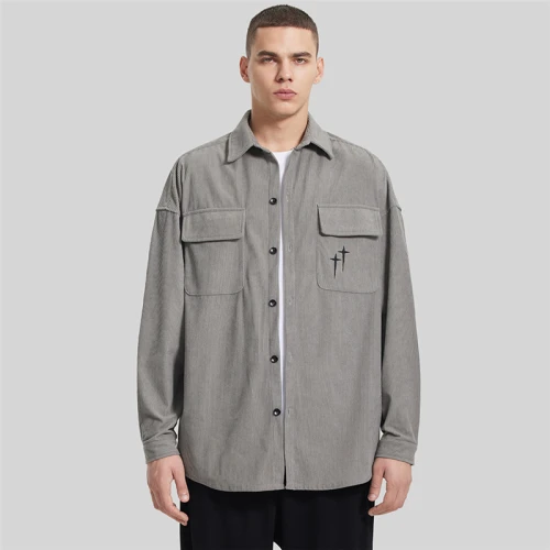 Custom Men's Corduroy Shirt| Custom Autumn New Loose Casual Shirt| Wholesale Embroidery Long-sleeved  Shirt