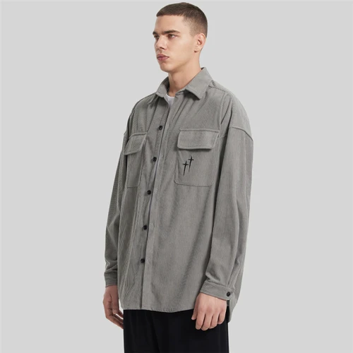 Custom Men's Corduroy Shirt| Custom Autumn New Loose Casual Shirt| Wholesale Embroidery Long-sleeved  Shirt