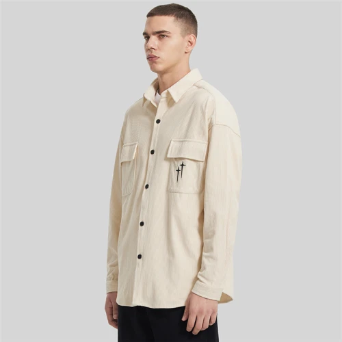 Custom Men's Corduroy Shirt| Custom Autumn New Loose Casual Shirt| Wholesale Embroidery Long-sleeved  Shirt