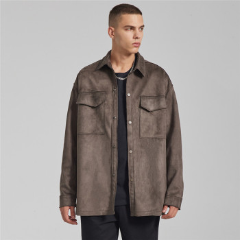 Custom Men's Suede Stitching Shirt| Custom American Street Shirt| Wholesale Autumn Loose Shirt