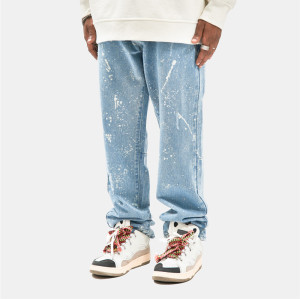 Custom Men's American Hip-Hop Loose Straight Jeans | New Trendy Brand Custom High Street Jeans | Casual Ink Splash Pants