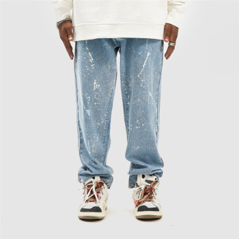 Custom Men's American Hip-Hop Loose Straight Jeans | New Trendy Brand Custom High Street Jeans | Casual Ink Splash Pants