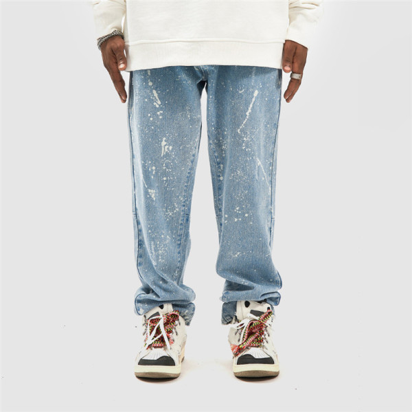Jeans rectos sueltos de hip-hop americano para hombres personalizados | Pantalón High Street de la marca New Trendy | Pantalones casuales con salpicaduras de tinta