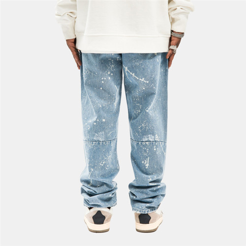 Jeans droits amples Hip-Hop américain pour hommes personnalisés | Nouveau pantalon High Street de marque tendance | Pantalon décontracté à éclaboussures d'encre
