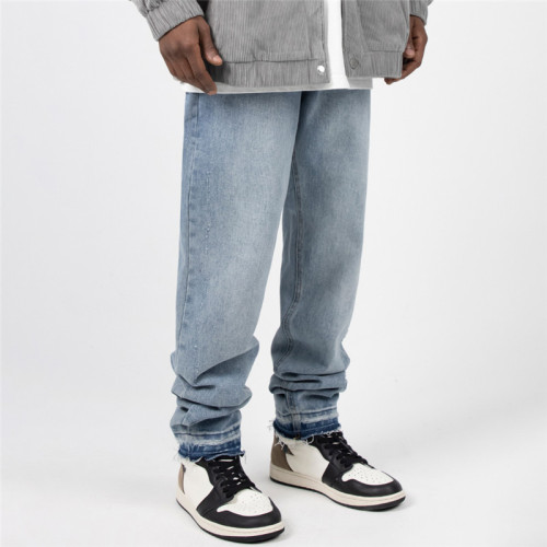 Nouveaux jeans printemps automne hommes personnalisés | Pantalon droit ample à bords bruts | Pantalon All-Match Tendance Décontractée Américaine