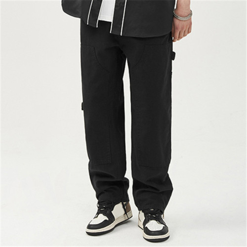 Jeans noirs amples droits pour hommes personnalisés | Pantalon Design Personnalité Poches Latérales | Pantalon tendance street américain