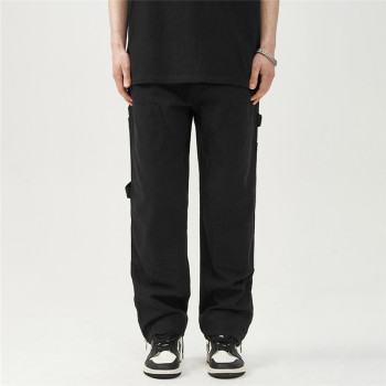 Custom Men's Straight Loose Black Jeans | Side Pockets Personality Design Pants | American Street Trend Trousers