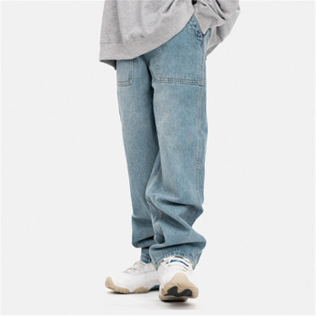 Custom Men's Wide Leg Straight Loose Jeans |  Street Tooling Mopping Trousers | Tide Brand Denim Pants