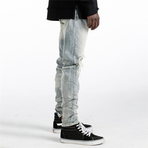 Benutzerdefinierte Herren Hip-Hop Tide Marke Beggar Schwarze Hose | Slim Small Feet Persönlichkeitshose | Wilde amerikanische High Street Hole Jeans