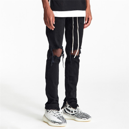 Pantalon noir Mendiant de marque Hip-Hop Tide personnalisé pour hommes | Pantalon de personnalité Slim Small Feet | Jeans troué Wild American High Street
