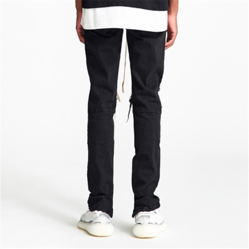 Custom Men's Hip-Hop Tide Brand Beggar Black Trousers | Slim Small Feet Personality Pant | Men's High Street Hole Jeans