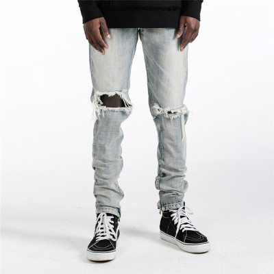 Benutzerdefinierte Herren Hip-Hop Tide Marke Beggar Schwarze Hose | Slim Small Feet Persönlichkeitshose | Wilde amerikanische High Street Hole Jeans