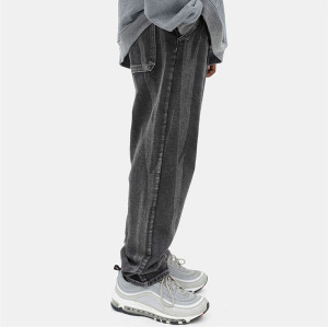 Jeans viejos lavados rectos de pierna ancha para hombre personalizados | Pantalón casual americano retro de la marca Tide | Pantalones sueltos negros de hip-hop