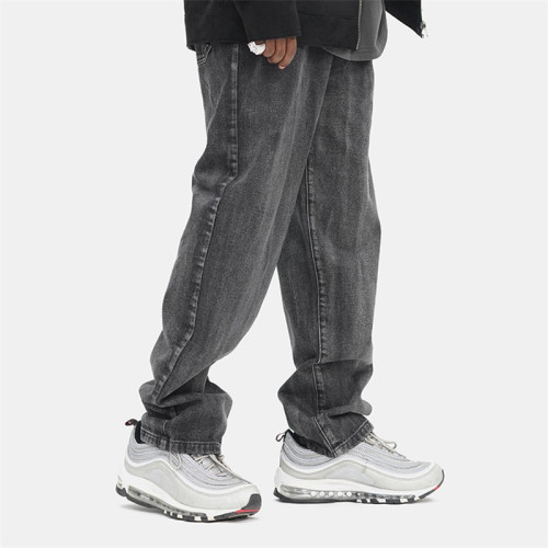 Jeans droit américain rétro pour hommes personnalisés | Pantalon ample décontracté délavé | Pantalon Noir Déchiré