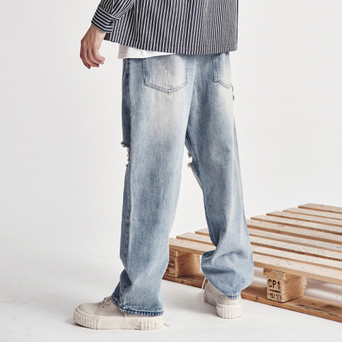 Pantalon New Street Printemps Automne Homme personnalisé | Pantalon large hip-hop | Tendance lâche trou vieux jeans