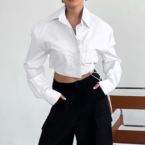 Benutzerdefinierte europäische und amerikanische Modehemden für Frauen| Benutzerdefinierte kurze Retro-Shirts| Großhandelsherbst-neue weiße Hemden