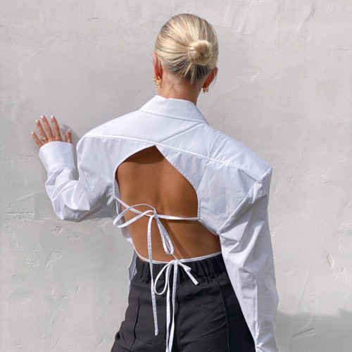 Rückenfreie Hemden für benutzerdefinierte Frauen| Kundenspezifische französische Pendlerhemden| Großhandel Hemden mit hoher Taille